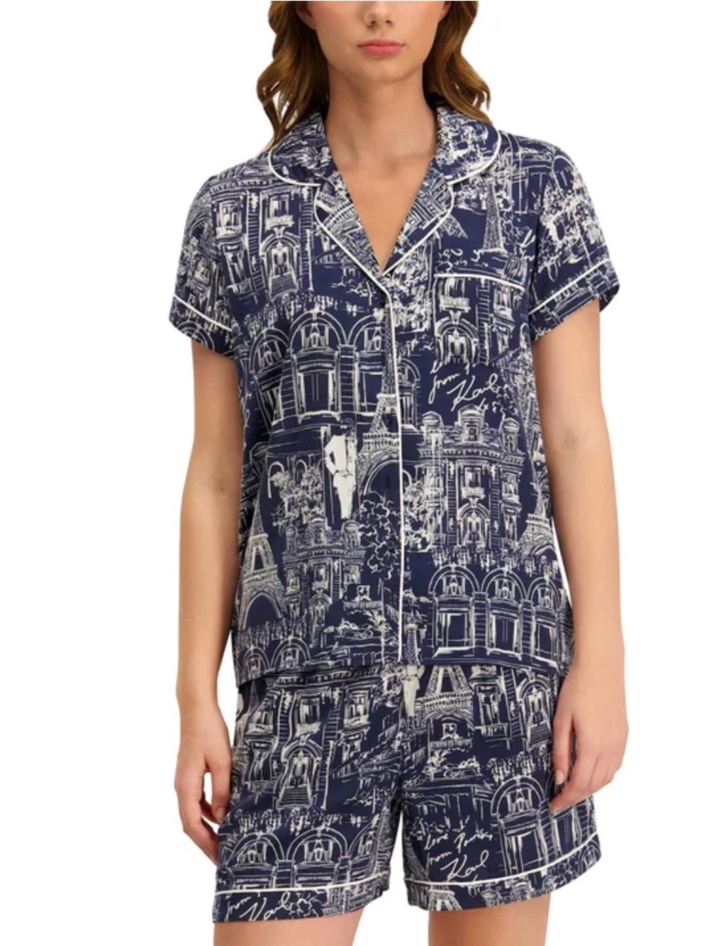 Karl Lagerfeld Navy & White Scenic Print Short Pajama Set